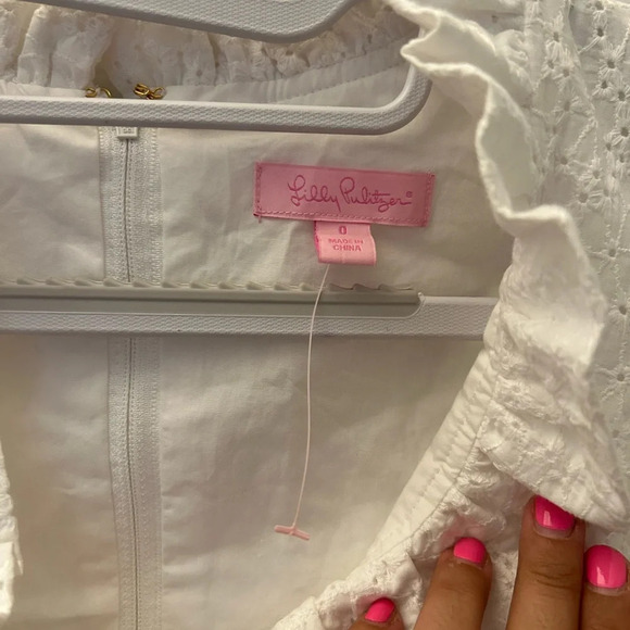 ! Lilly Pulitzer White Floral Eyelet Adeline Shift Dress Size 0 - Picture 4 of 5